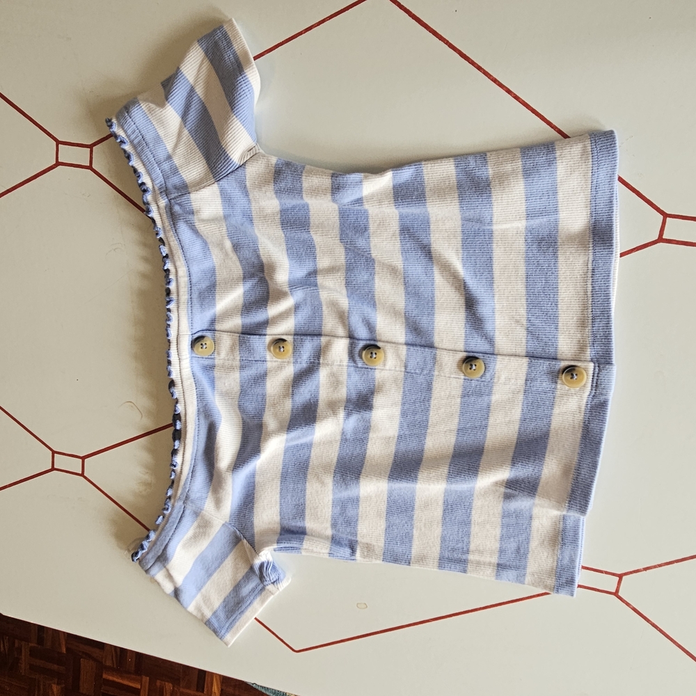 Aero Striped Off-Shoulder Top with Buttons